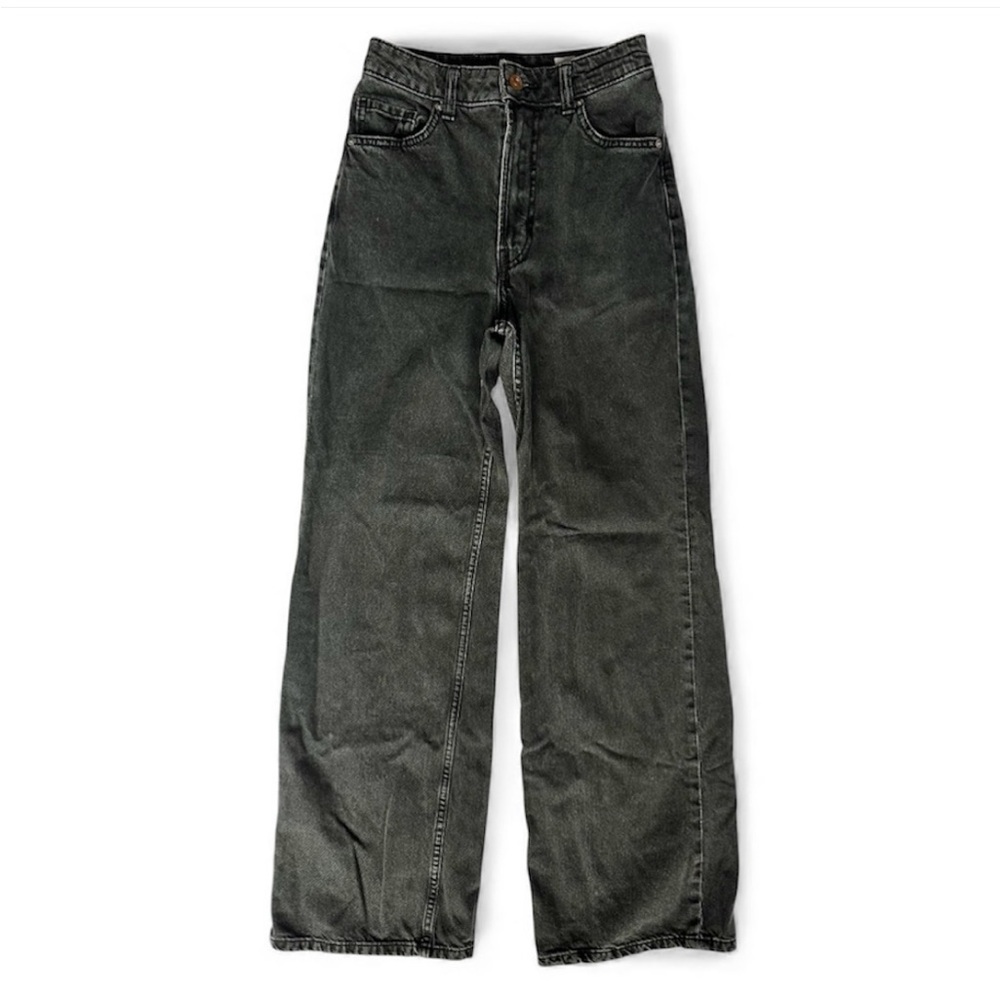 Black High-Waisted Wide Leg Denim Jeans with Pockets Size 2